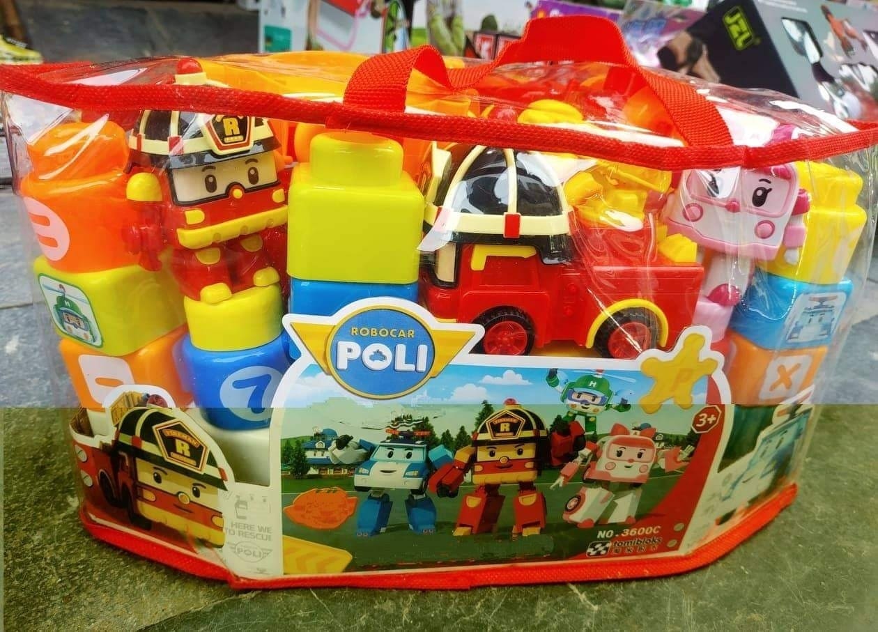 Bộ đồ chơi xếp hình khối, lắp ráp khối phong cách biệt đội bay biến hình Policar Robocar Poli