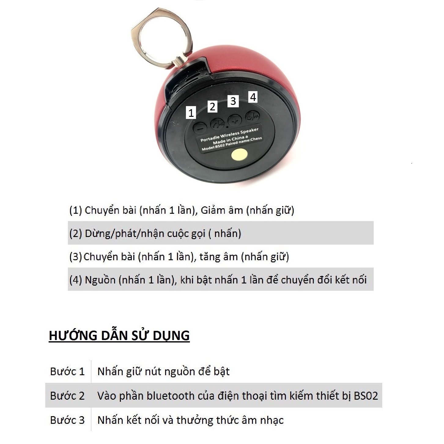 Loa Bluetooth Mini GUTEK BS-02 Vỏ Kim Loại,  Nghe Nhạc Cầm Tay Không Dây, Âm Thanh Chất Lượng Bass Cực Hay, Có Móc Treo Tiện Lợi (Có Khe Cắm Thẻ Nhớ, Cổng 3.5, Nhiều Màu Sắc) - Hàng Chính Hãng