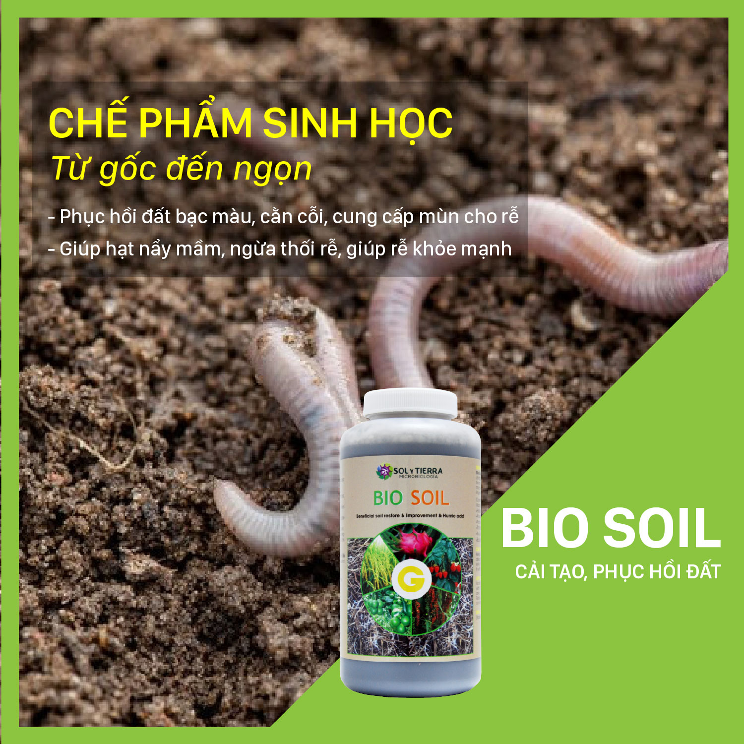 Vi sinh cải tạo đất, tăng độ mùn cho đất Bio Soil - NSX Soly Tierra  - Chai 1 quarter (≈ 1 lít)