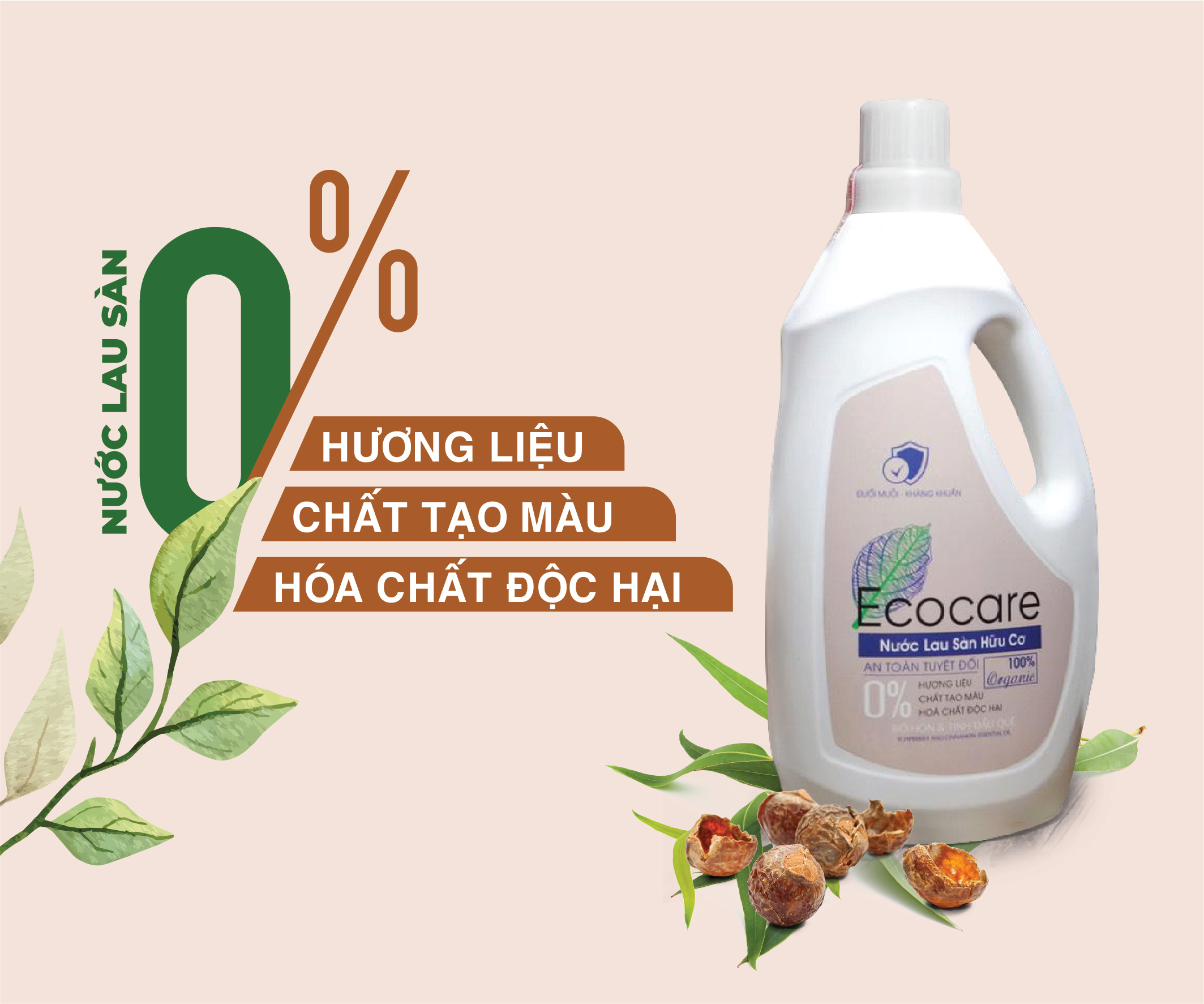 Nước lau sàn hữu cơ Bồ hòn Ecocare tinh dầu Quế 1000ml