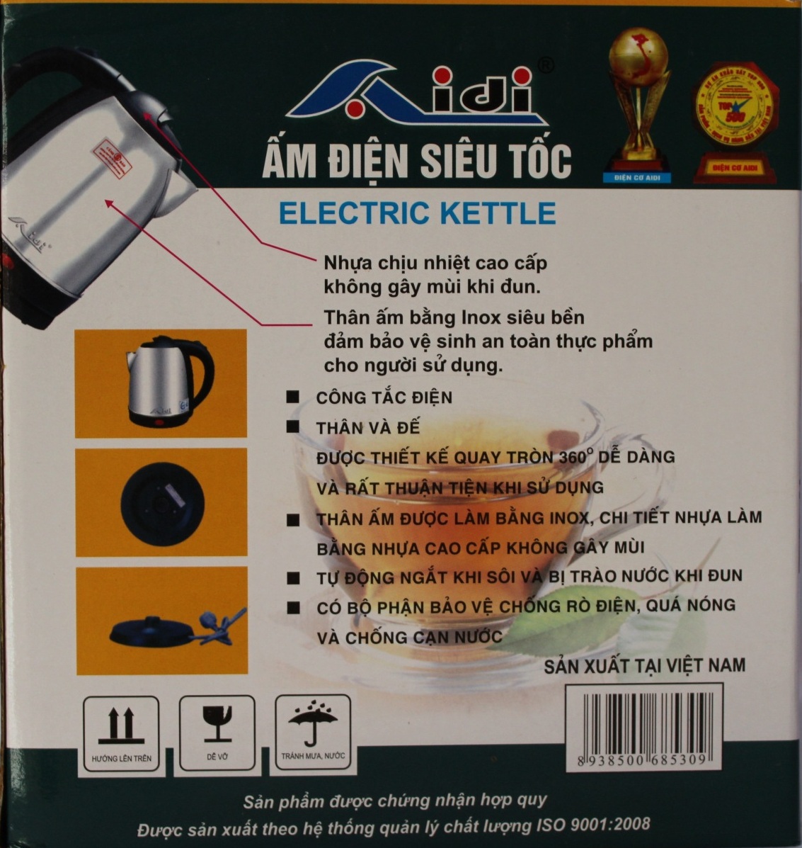 Ấm điện siêu tốc Aidi 304 ST-08 (1.5 lít) - Màu Ngẫu Nhiên - Hàng Chính Hãng