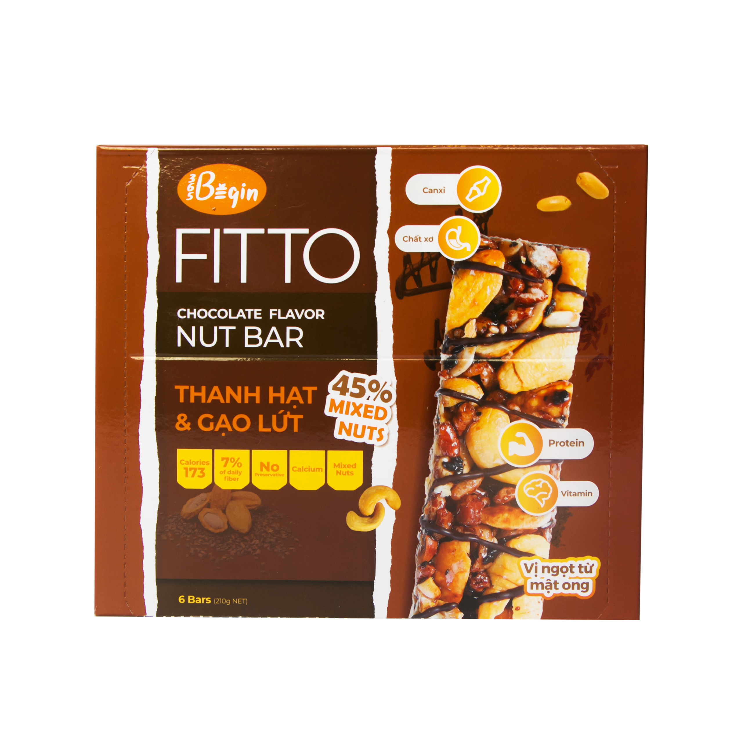 Hộp FITTO Gạo lứt - Hạnh nhân – Socola - Ngũ cốc dinh dưỡng thay thế các bữa ăn tiện lợi, tốt cho sức khỏe, phù hợp với người bận rộn, tập luyện thể thao