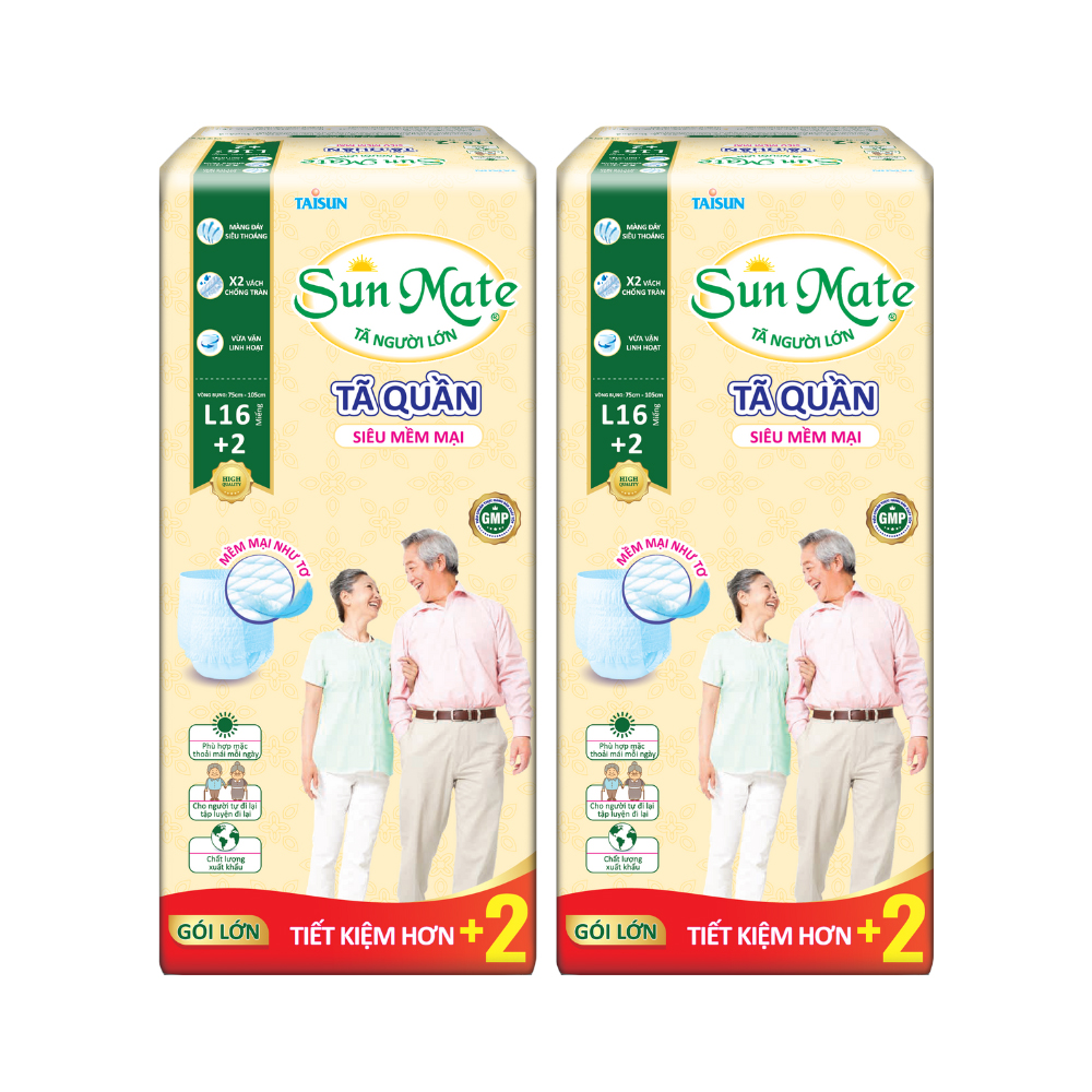 Combo 2 Tã quần người lớn SunMate Siêu Mềm Mại M18+2, L16+2, XL14+2