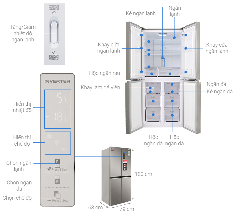 Tủ lạnh Sharp Inverter 401 lít SJ-FXP480VG-CH Mới 2020 - Hàng chính hãng