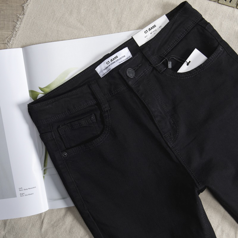 Quần jeans skinny nữ màu đen lưng cao chính hãng