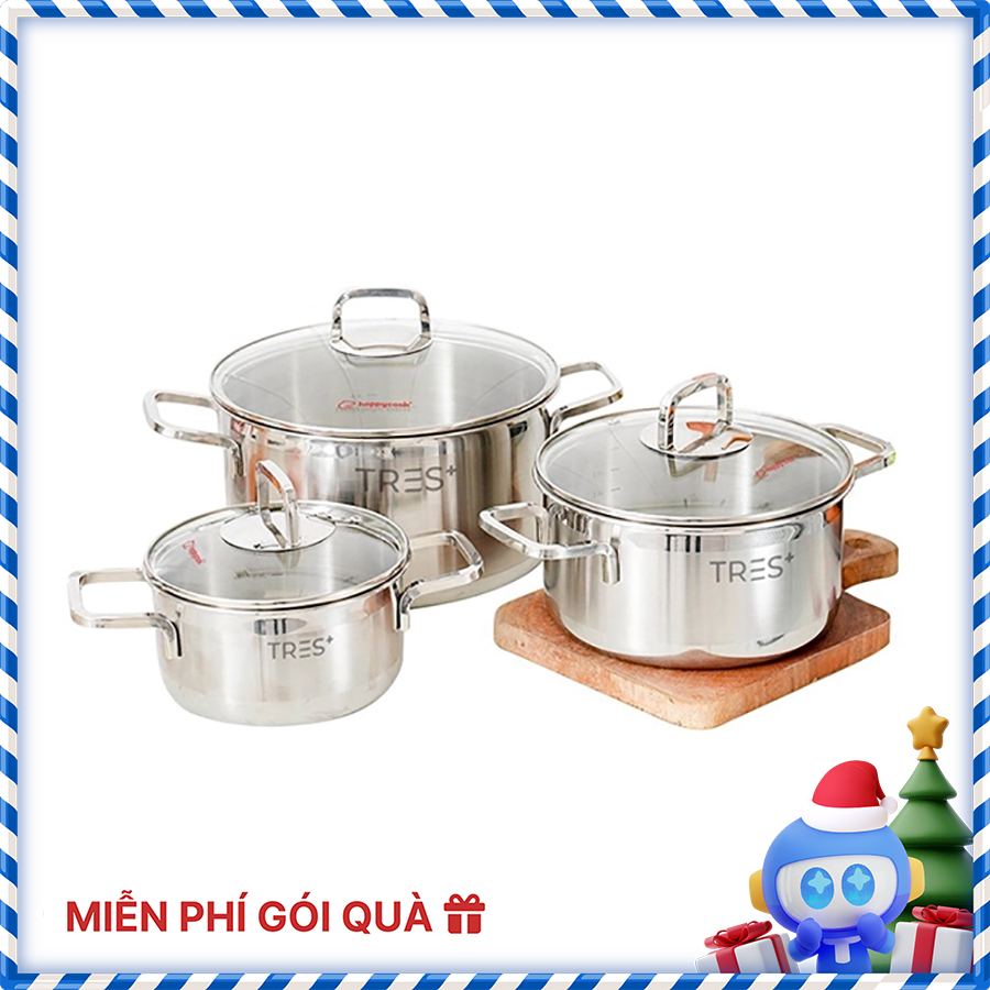 Bộ nồi Inox cao cấp 3 lớp đáy liền Happy Cook Tres+ HCS-TRP6PC