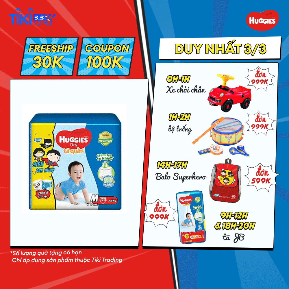 Thùng Tã quần Huggies Tràm Trà Tự Nhiên Dry Pants Mega Jumbo - Phiên bản Siêu Anh Hùng