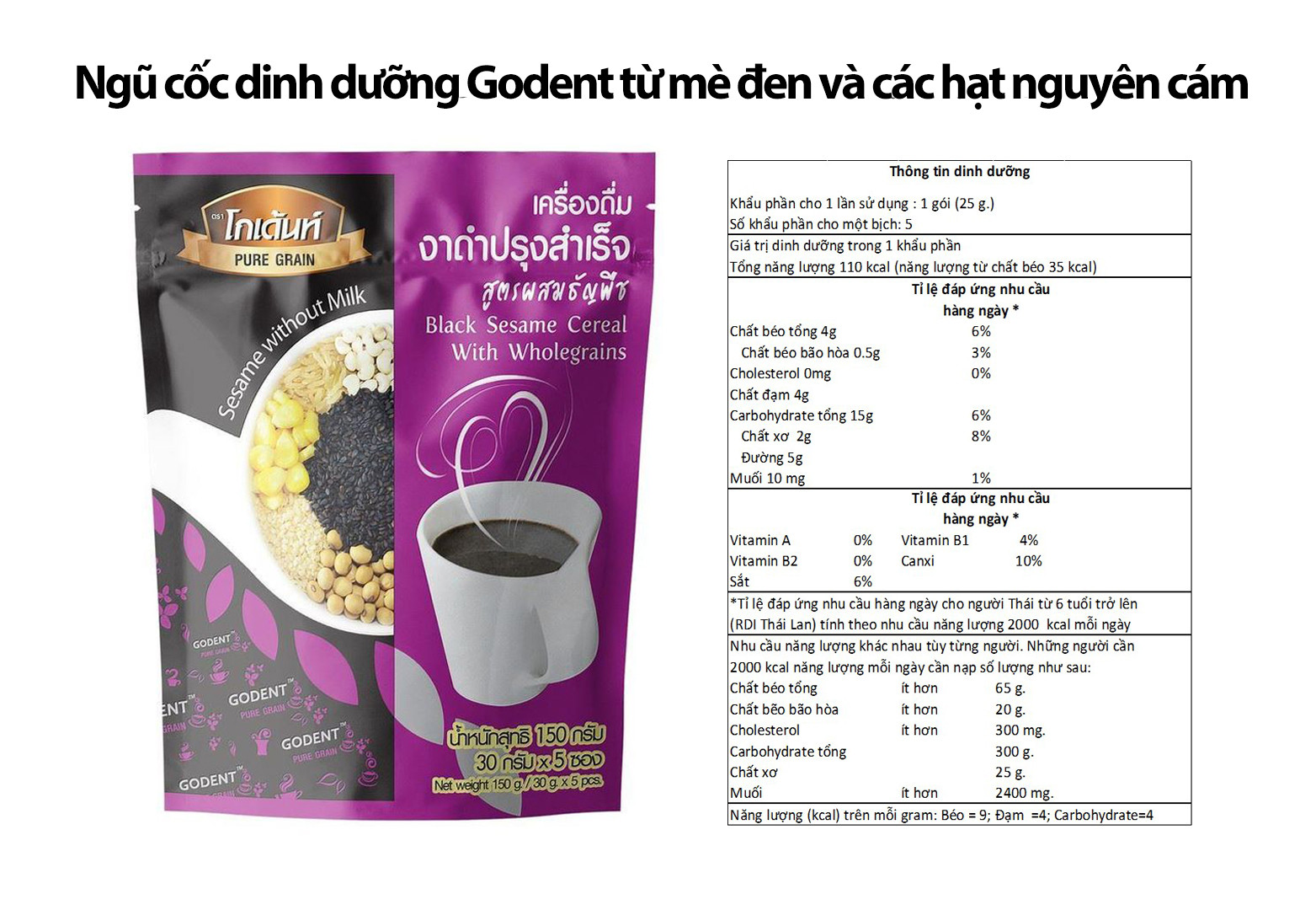Ngũ cốc dinh dưỡng Godent từ mè đen và các loại hạt nguyên cám