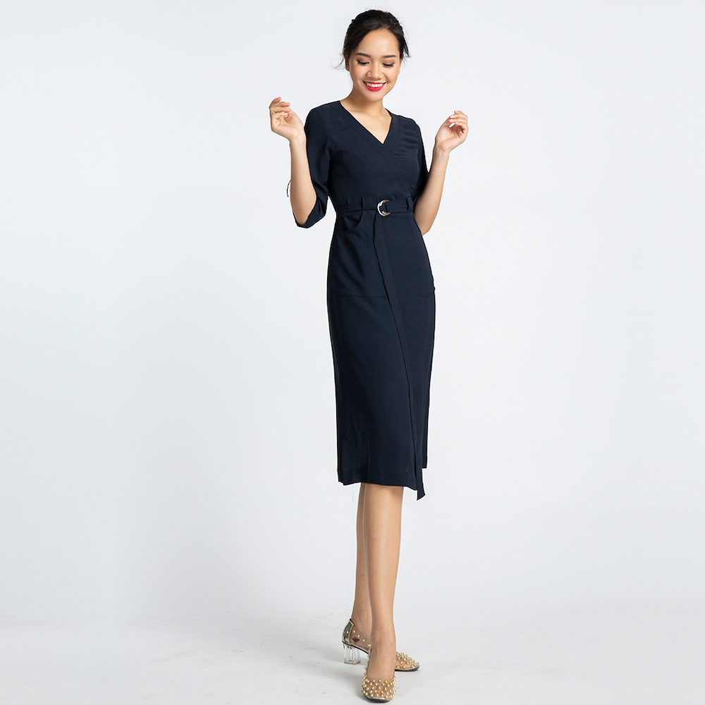 Đầm Công Sở Nữ Đẹp Đầm Midi Thắt Eo Thời trang thiết kế Hity DRE097