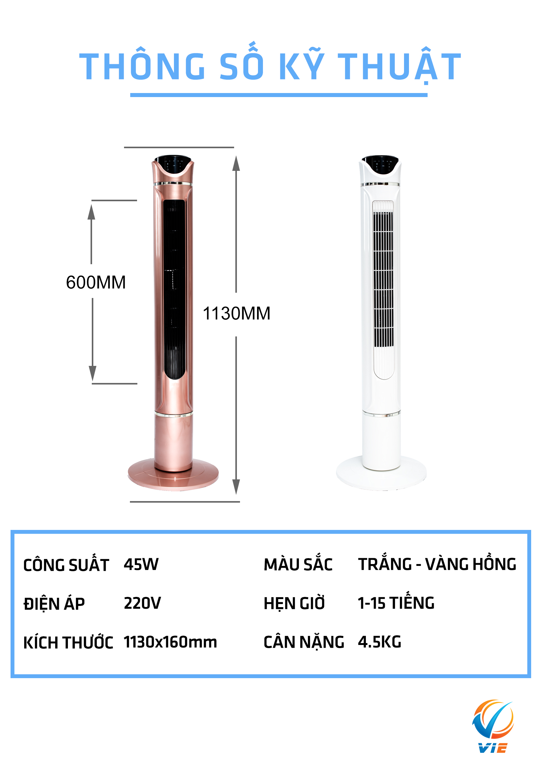 Quạt tháp không cánh Vf - poco - trắng - tích hợp chế độ cung cấp ion âm, lọc không khí