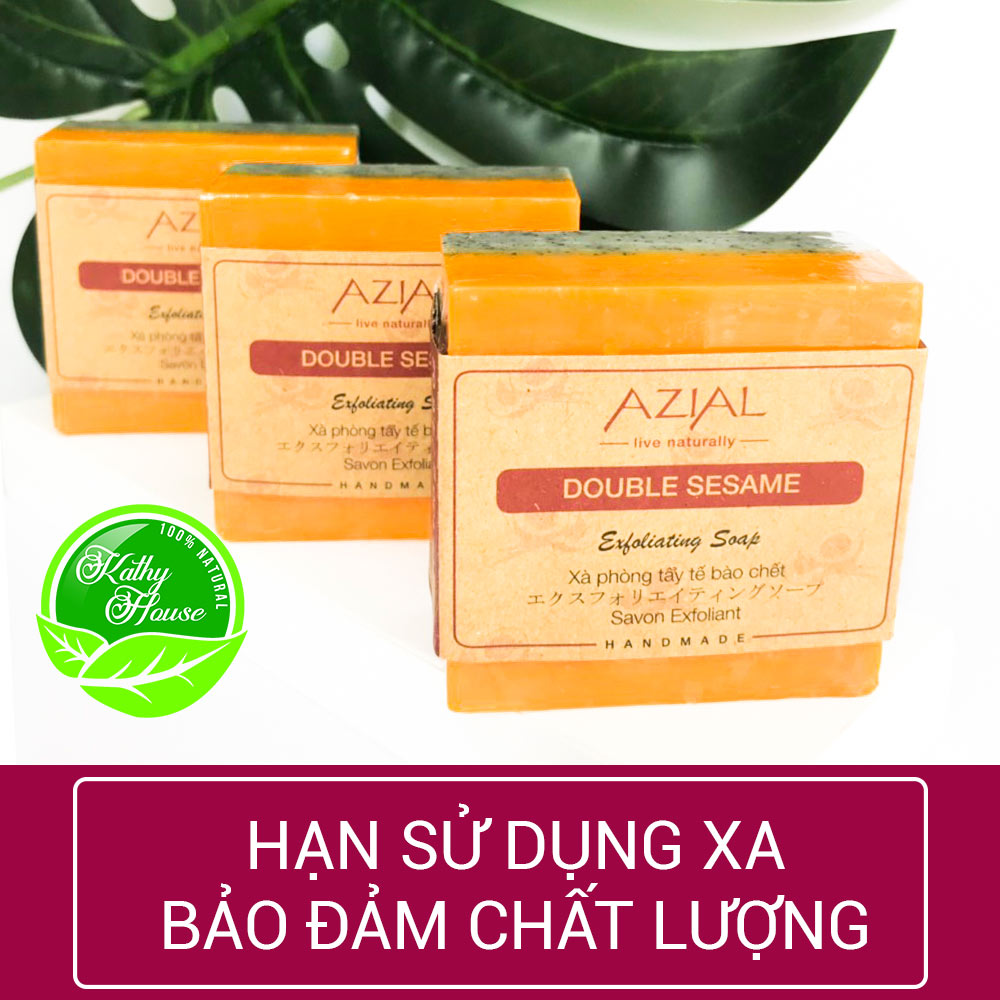 Xà phòng tắm thiên nhiên AZIAL Double Sesame Exfoliating Soap, xà bông cục handmade tẩy tế bào chết, dưỡng ẩm, giúp da sáng mịn, hương thơm Bạc Hà sảng khoái