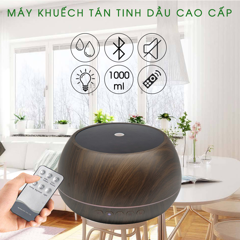 Combo máy khuếch tán/ máy xông tinh dầu Lorganic dung tích lớn 1000ml FX2048 - có tích hợp loa bluetooth+ tinh dầu bưởi chùm Lorganic (10ml) LGN0363/ Thích hợp xông phòng 15-40m2.