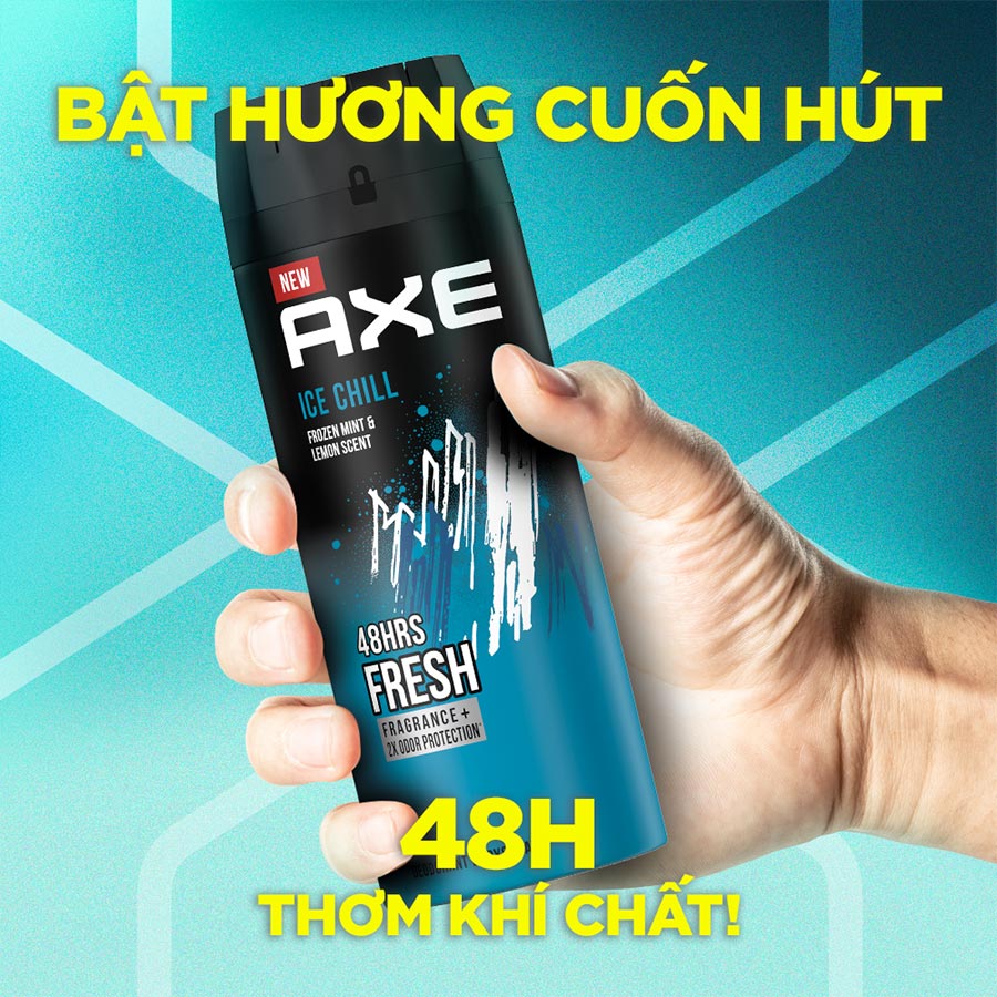 Xịt nước hoa toàn thân Axe Ice Chill Khử mùi cho nam Hương thơm Sảng khoái mát lạnh từ chanh tươi, bạc hà ướp lạnh 135ml