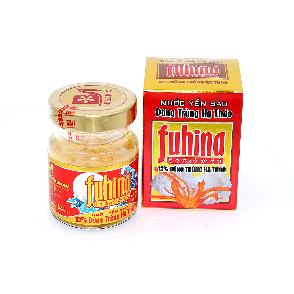 [Hộp Quà - 6 lọ x 70ml] Nước yến sào Đông Trùng Hạ Thảo FUHINA 12%, không chất bảo quản, Tăng cường sinh lực và phục hồi sức khỏe người bệnh