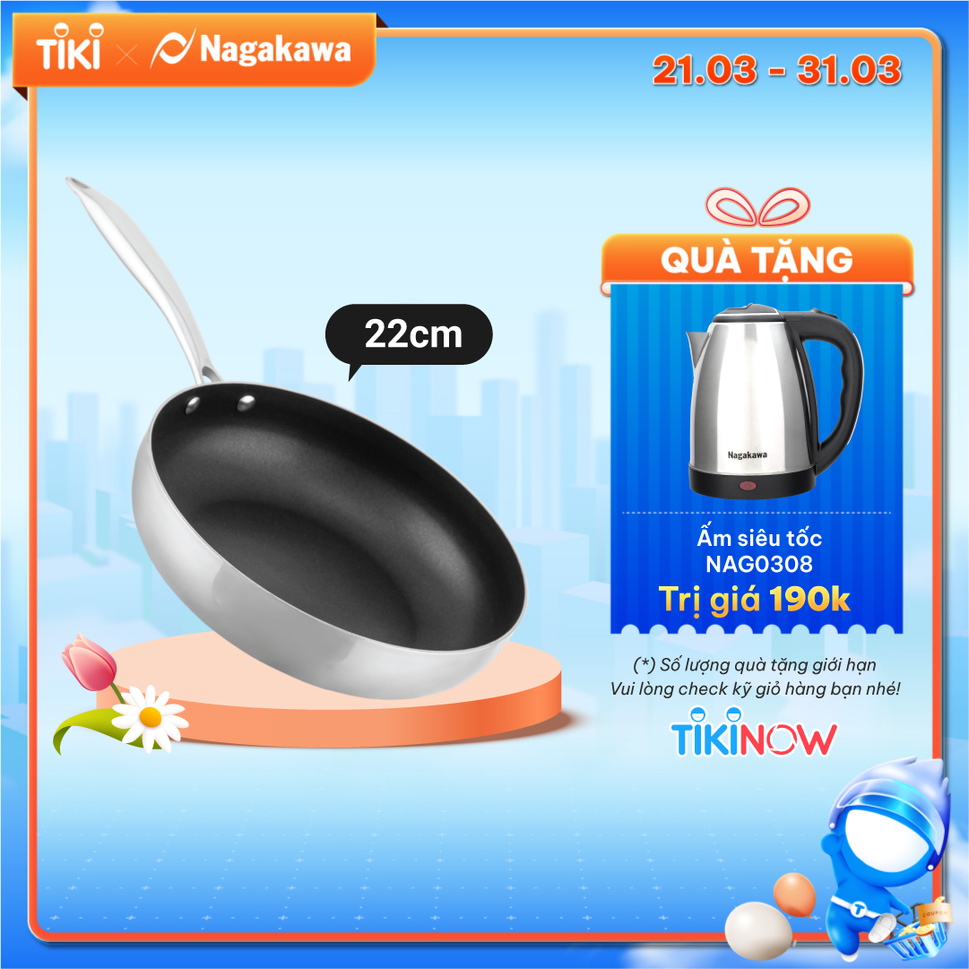 Chảo chống dính inox đa lớp toàn phần Nagakawa Natsu NAG2603 (26cm) - Dùng trên mọi loại bếp - Hàng chính hãng