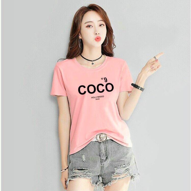 Áo thun nữ MXM form vừa in chữ COCO cotton 4 chiều
