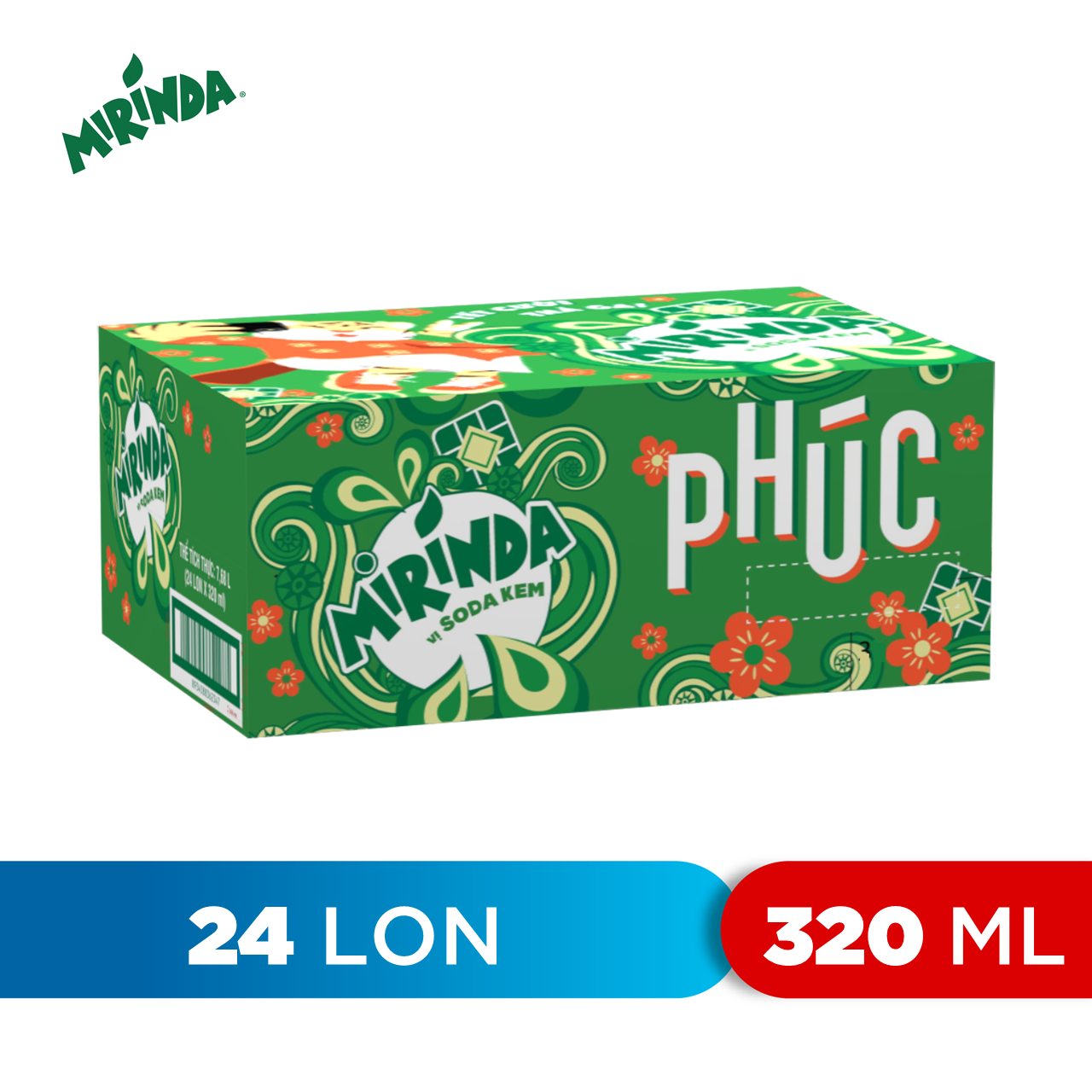 Thùng 24 Lon Nước Ngọt Có Gaz Mirinda Soda Kem (320ml/lon)