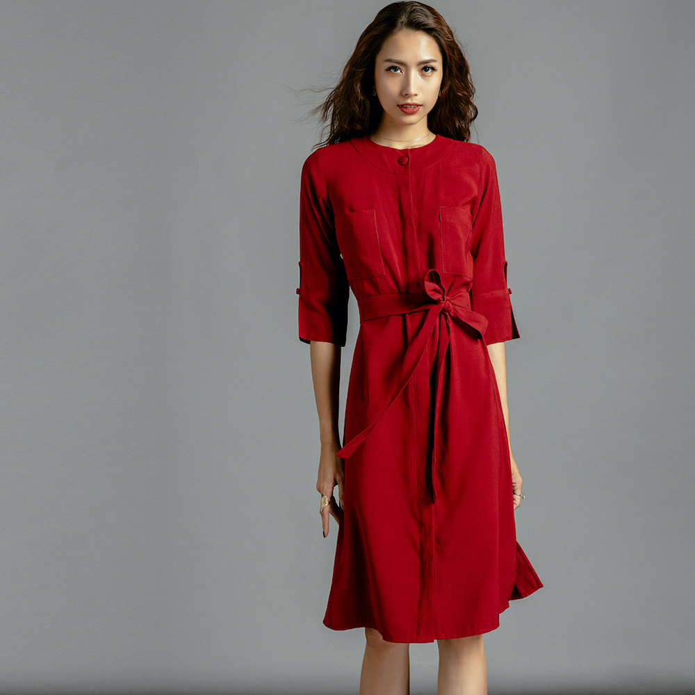 Đầm Sơ Mi Đầm Suông Thời trang thiết kế Hity DRE105 (Đỏ Auburn)