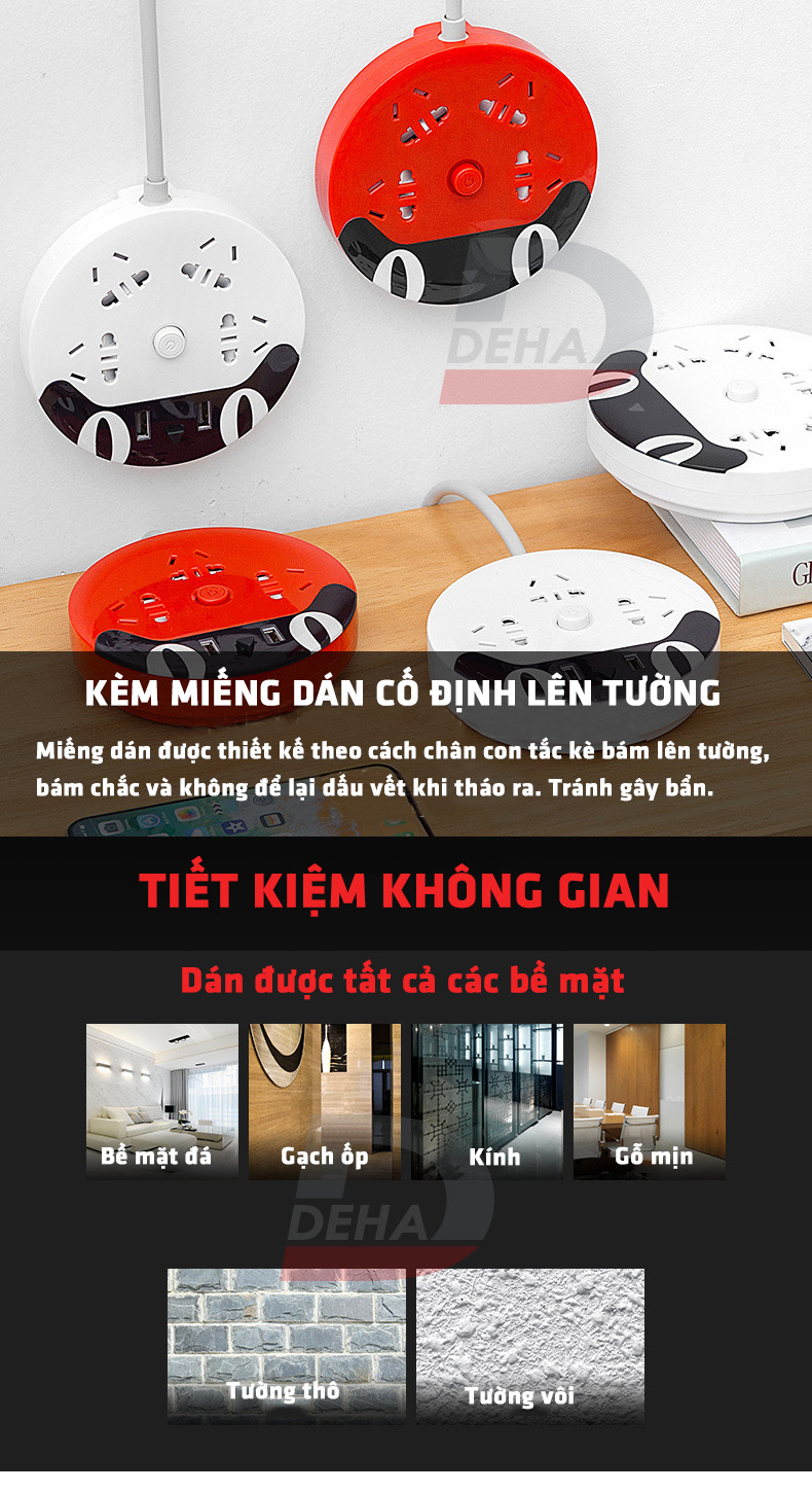 Ổ cắm kéo dài đa năng kèm nguồn USB sạc điện thoại hình mèo dễ thương, có kệ để điện thoại nhỏ gọn tiện dụng