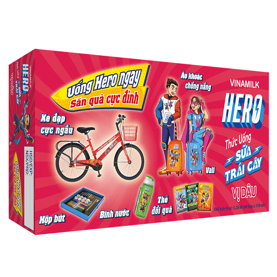THỨC UỐNG SỮA TRÁI CÂY HERO VỊ DÂU - THÙNG 48 HỘP X 110ML