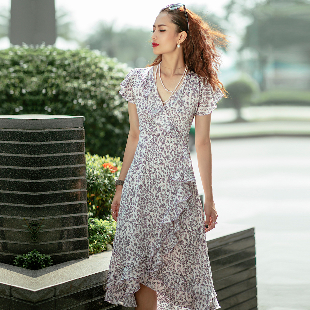 Đầm Midi Đầm Dài Đầm Đắp Vạt Thời trang thiết kế Hity DRE109