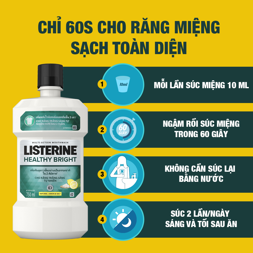 Nước Súc Miệng Làm Trắng Răng Listerine Healthy Bright (750ml) - 8850007813385