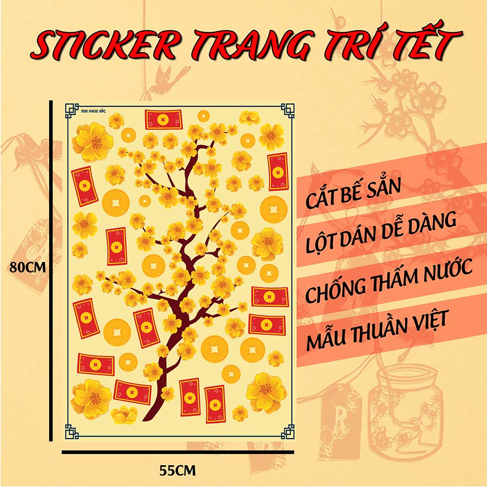 Sticker decal hình dán trang trí tết - Mai Khoe Sắc