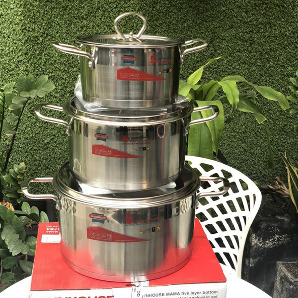 Bộ 3 Nồi Inox 5 Đáy Nắp Kính Sunhouse MAMA SH784