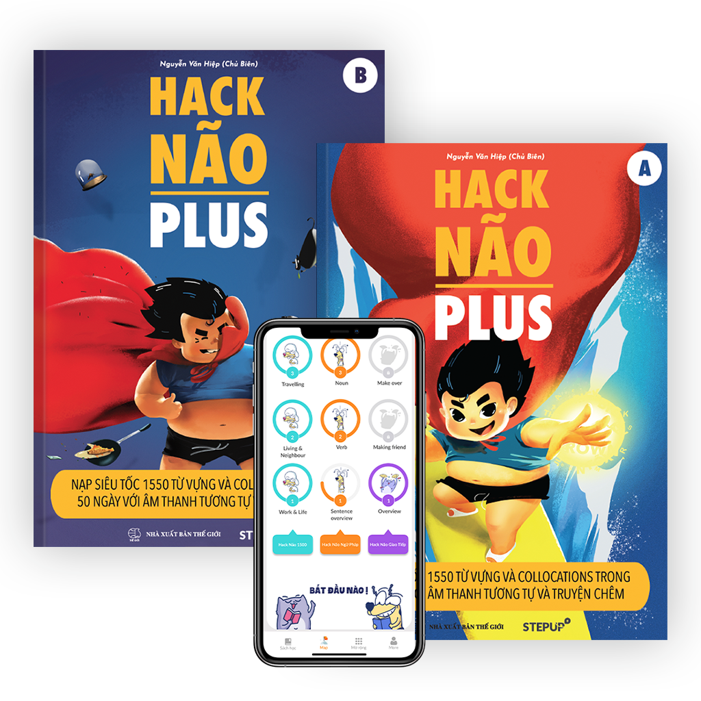 Combo 3 sách Hack Não 1500 và Hack Não Plus A, B - Bộ sách tự học từ vựng tiếng Anh theo chủ đề, tặng kèm App Hack Não Pro học phát âm miễn phí