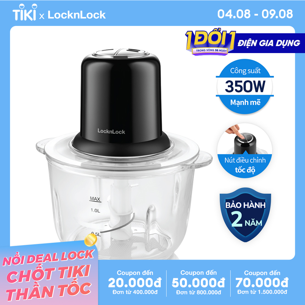 Máy xay thịt LocknLock - One Touch Meat Chopper - EJM116BLK  - Màu đen - Hàng chính hãng