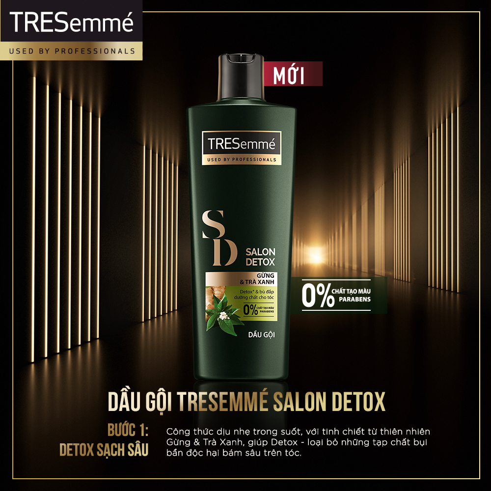 Dầu Gội TRESemmé Salon Detox Cho Tóc Chắc Khỏe Bóng Mượt Với Gừng &amp; Trà Xanh Giúp Detox Tóc Sạch Sâu 340g