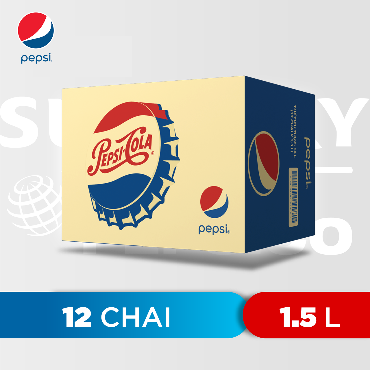 Thùng 12 Chai Nước Giải Khát Pepsi Cola 1,5L