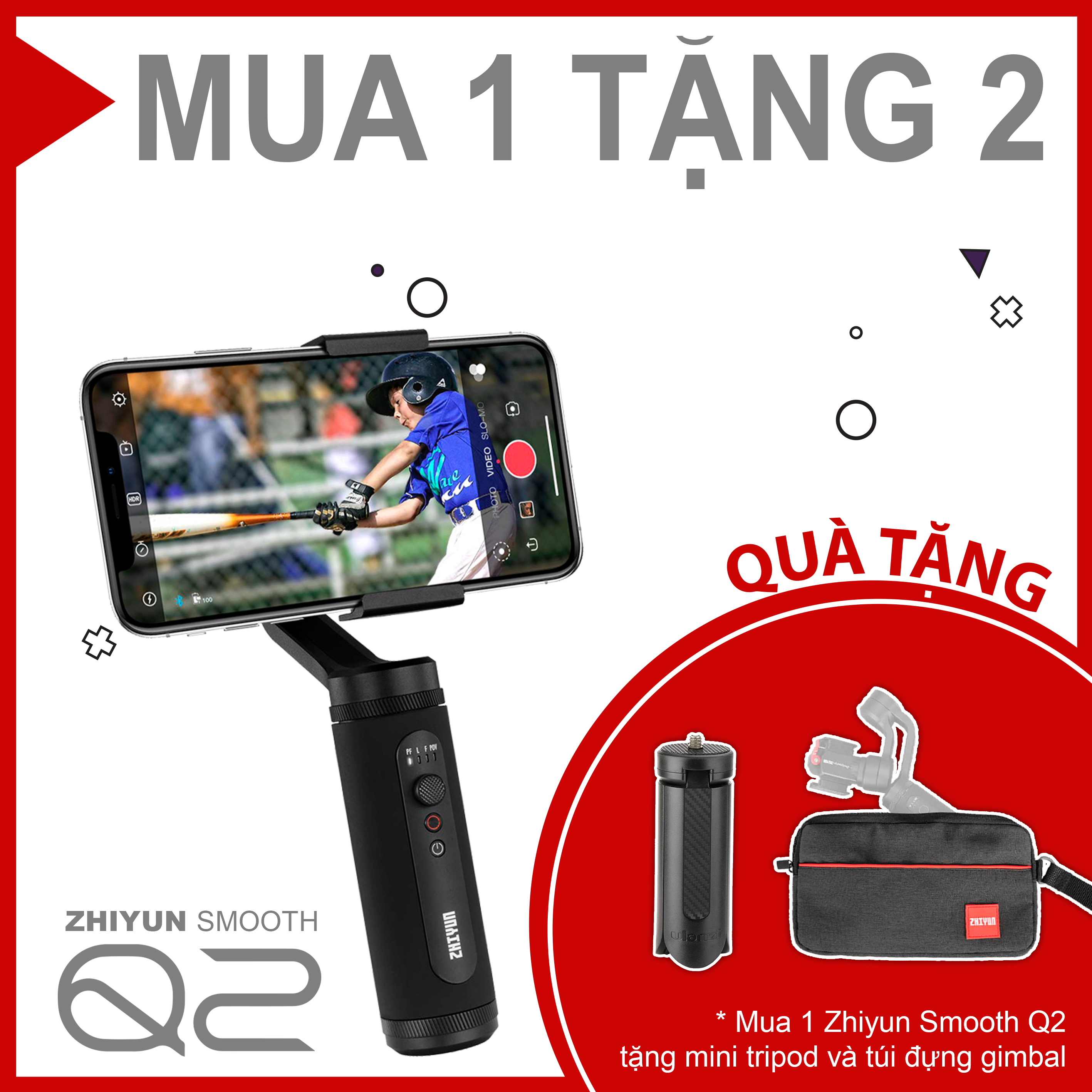 Tay Cầm Chống Rung Cho Điện Thoại, Gopro - Zhiyun Smooth Q2 | Hàng Chính Hãng