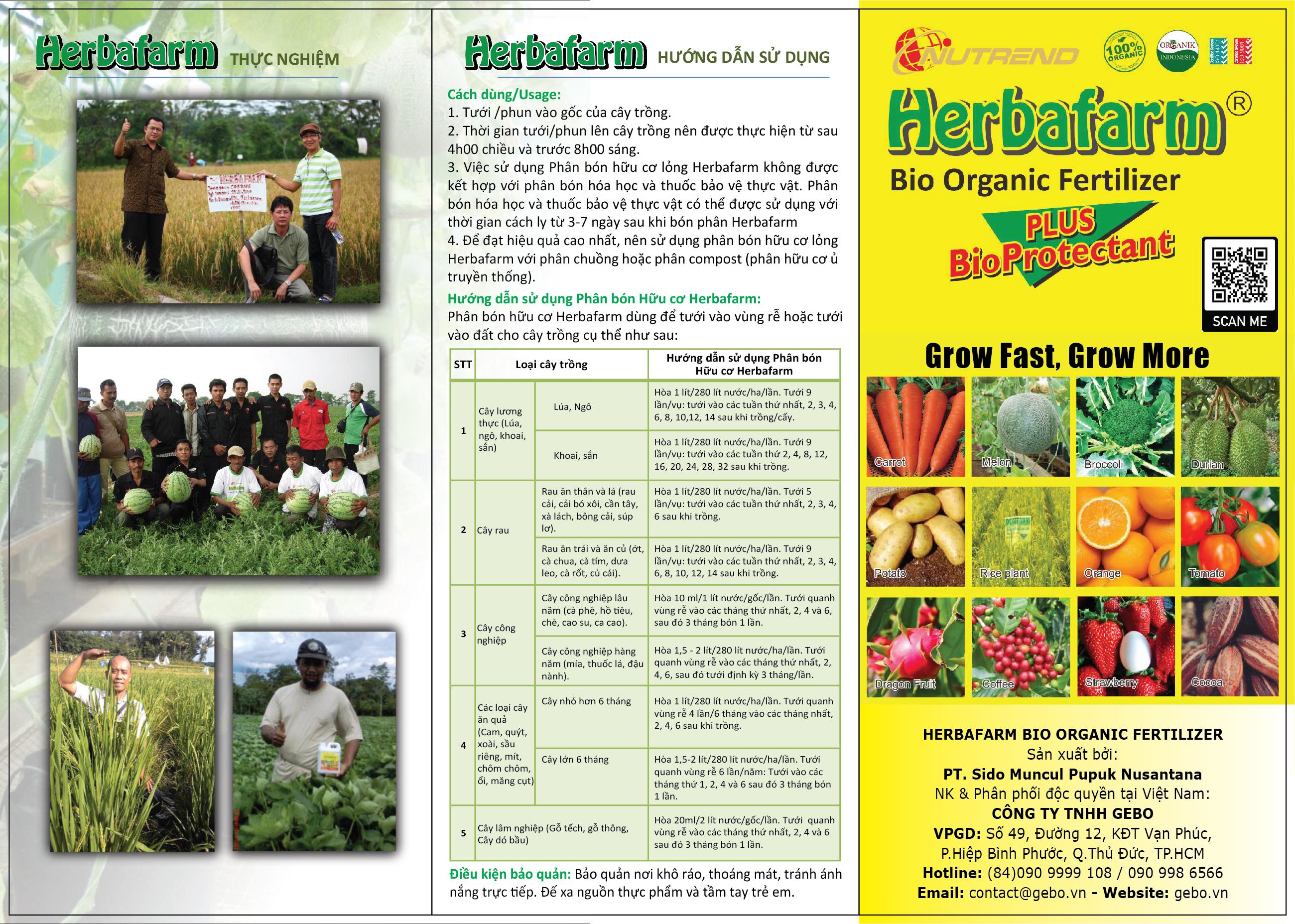 Phân Bón Hữu Cơ Herbafarm Bio Organic Fertilizer