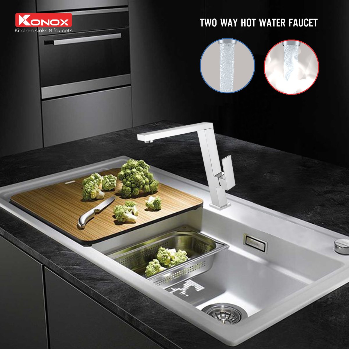 Vòi rửa bát Konox, Model KN1209 , Inox 304AISI tiêu chuẩn châu Âu, mạ PVD 5 lớp sáng bóng, Hàng chính hãng