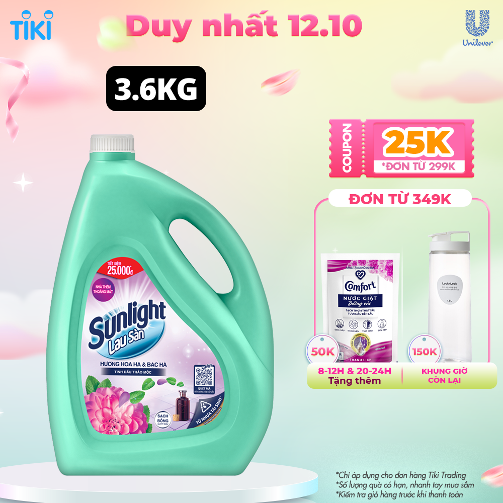 Nước Lau Sàn Sunlight Tinh Dầu Thảo Mộc Hương Hoa Hạ &amp; Bạc Hà 3,6 Kg - Sạch Thơm Thư Thái - Nhà Thêm Trong Lành