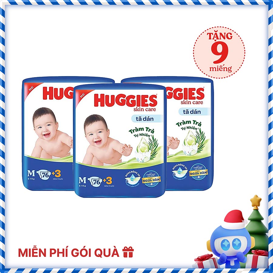 Combo 3 Tã dán Huggies Skincare Super Jumbo M 76+3 Miếng