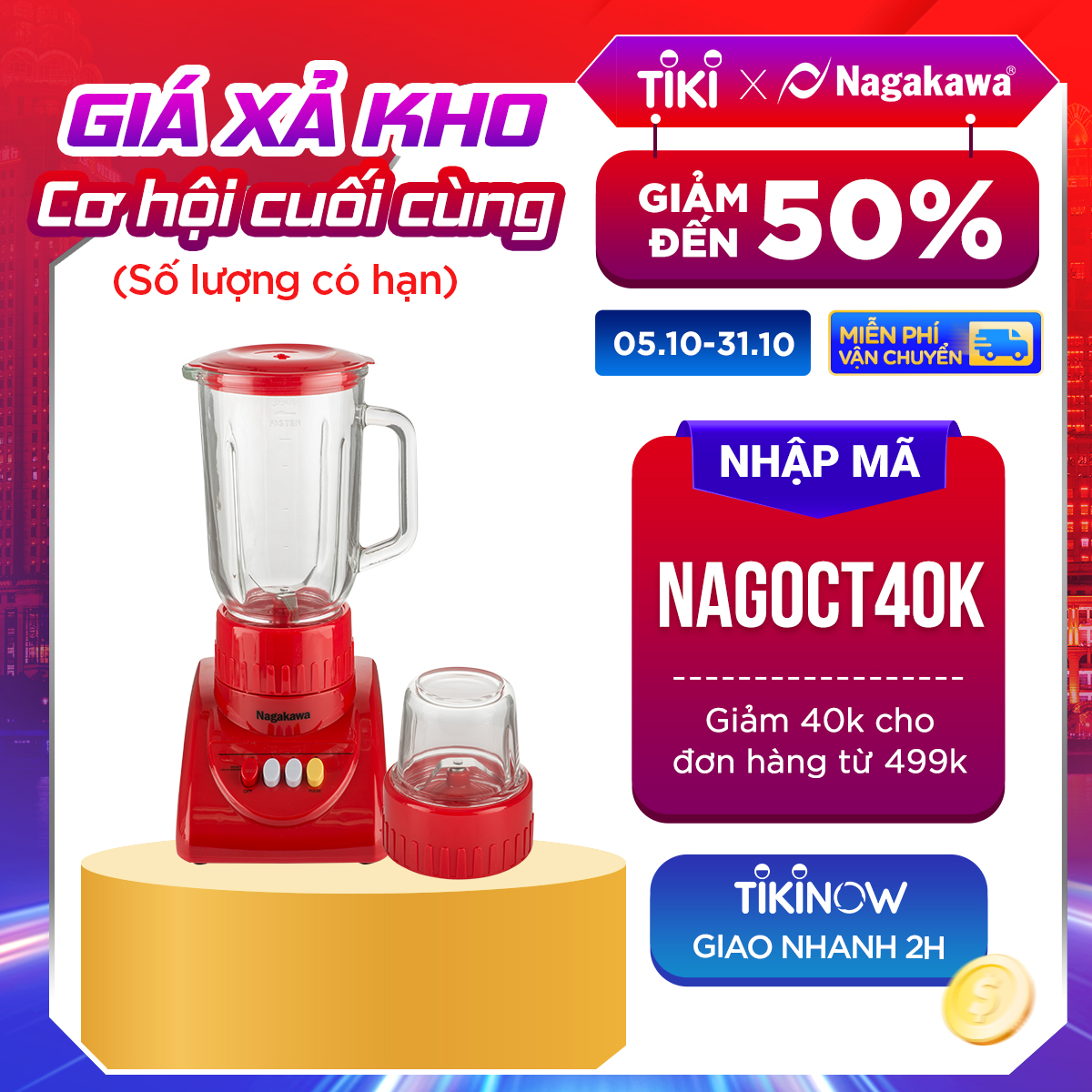 Máy Xay Sinh Tố Nagakawa NAG0806 (300W - 1.25L