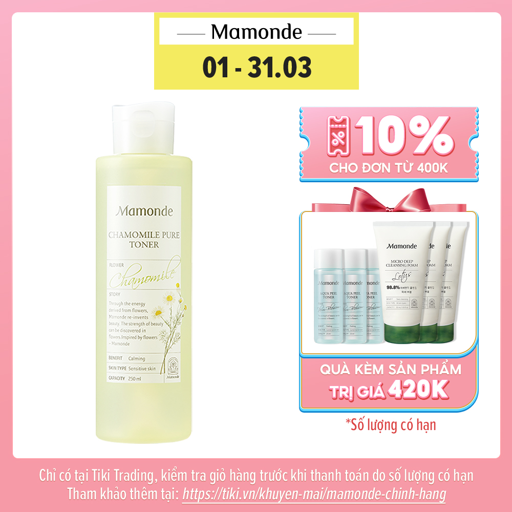 Nước Cân Bằng Dưỡng Ẩm Thiết Yếu Dịu Nhẹ Cho Da Nhạy Cảm Mamonde Chamomile Pure Toner (250ml) 110651228