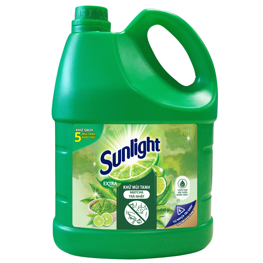 Nước Rửa Chén Bát Sunlight Trà Xanh Nhật Bản Khử Sạch 5 Mùi Tanh Khó Chịu Bấm Trên Chén Dĩa 3.6kg
