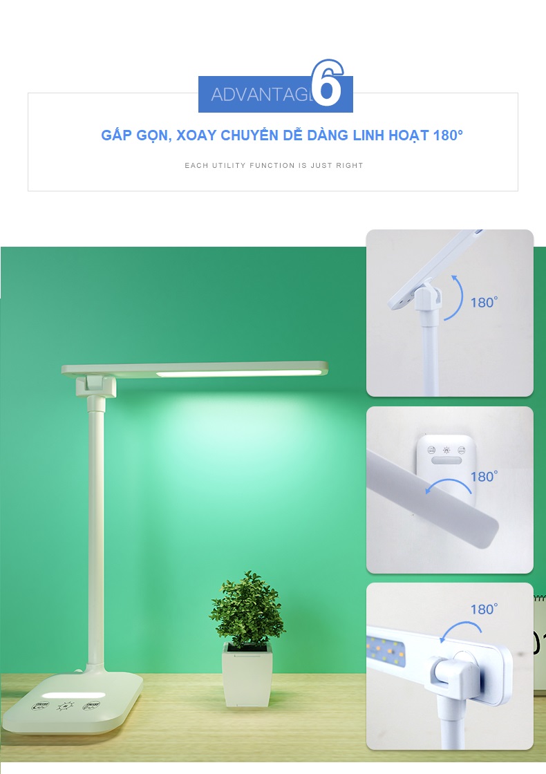 Đèn Bàn Học Đọc Sách, Làm Việc (Học Sinh, Sinh Viên, Văn Phòng) LED Chống Cận, Cảm Ứng Tích Điện Pin 3200mAh eLights TD-618