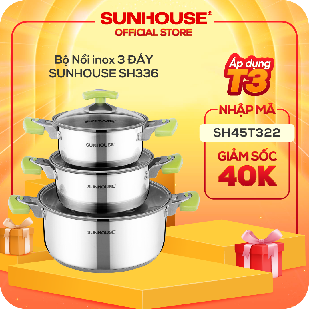 Bộ Nồi inox 3 ĐÁY SUNHOUSE SH336