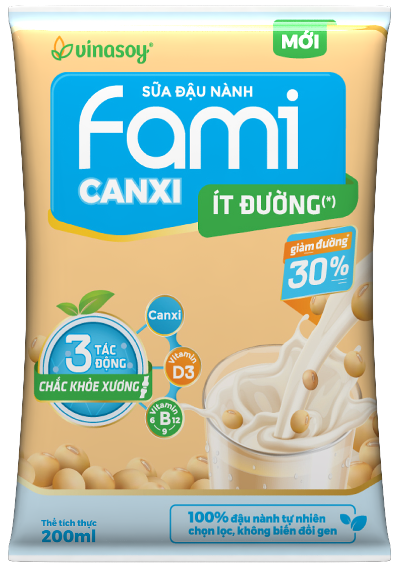 Thùng Sữa đậu nành Fami Canxi ít đường (200ml x 40 bịch)