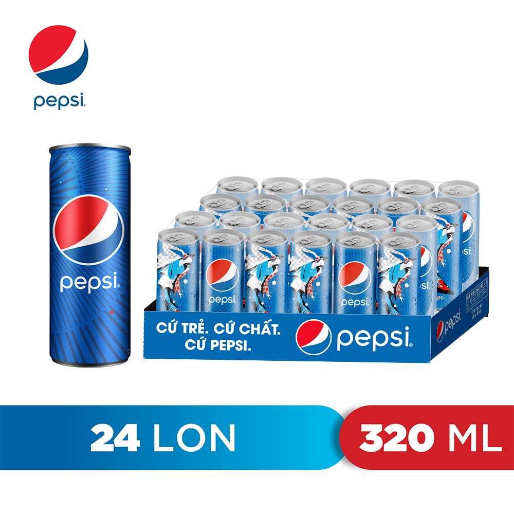 Thùng 24 Lon Nước Ngọt Có Gaz Pepsi lon xanh (320ml/lon)