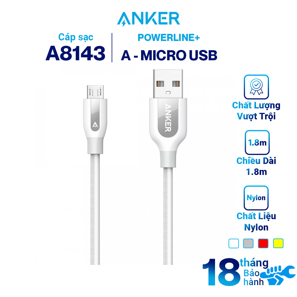 Dây Cáp Sạc Micro USB Anker PowerLine+ 1.8m - A81430B1