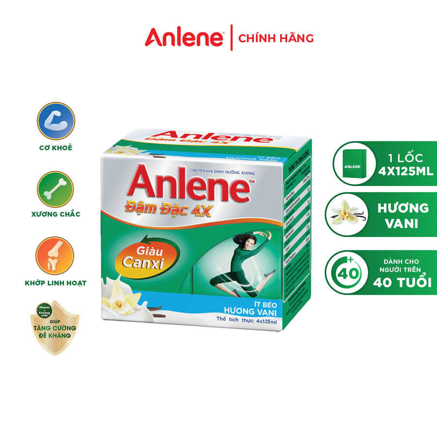 Thùng 48 Hộp Sữa Anlene Đậm Đặc 4X Ít Béo Hương Vani (12 x 4 x 125 ml)