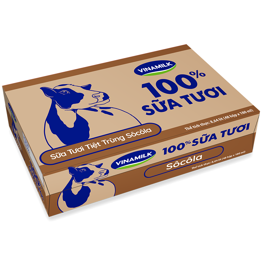 Thùng 48 Hộp Sữa Tươi Tiệt Trùng Vinamilk 100% Sôcôla  (180ml / Hộp)