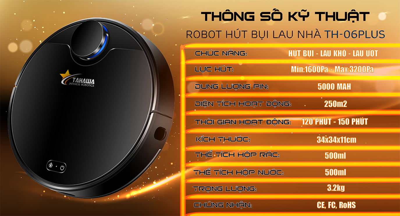 Robot Hút Bụi Lau Nhà Thông Minh Chính Hãng TAHAWA Nhật Bản TH-06 Pro