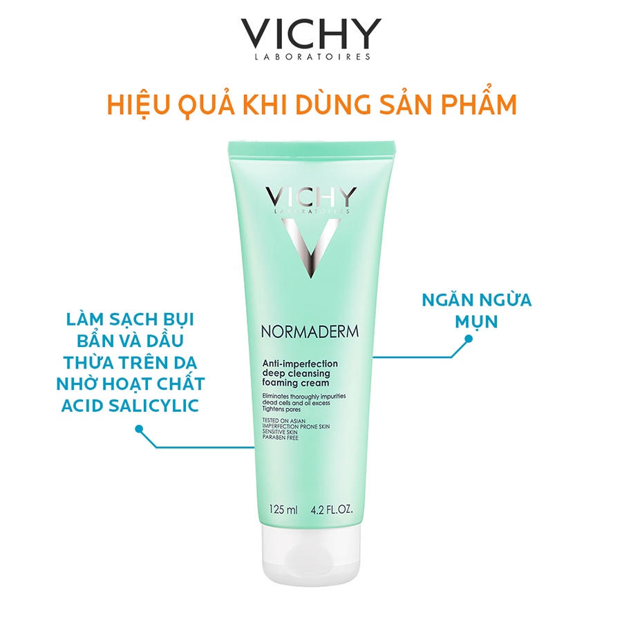 Sữa Rửa Mặt Tạo Bọt Ngăn Ngừa Mụn Và Se Lỗ Chân Lông - Normaderm Anti-perfection Deep Cleansing Foaming Cream Vichy 125ml - 100873890