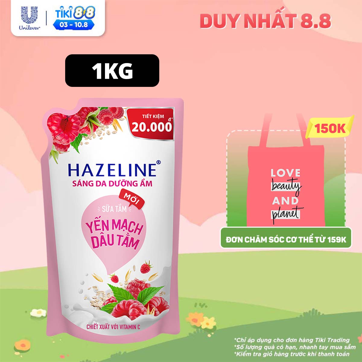 Sữa Tắm Trắng Da Hazeline Dưỡng Thể Thiên Nhiên Yến Mạch Dâu Tằm Sáng Da Dưỡng Ẩm 1Kg